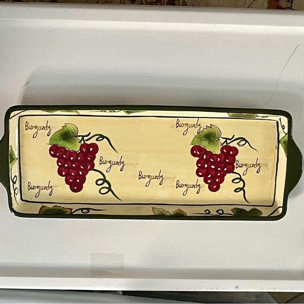Ceramic Tray Burgundy Wine Motif 17”